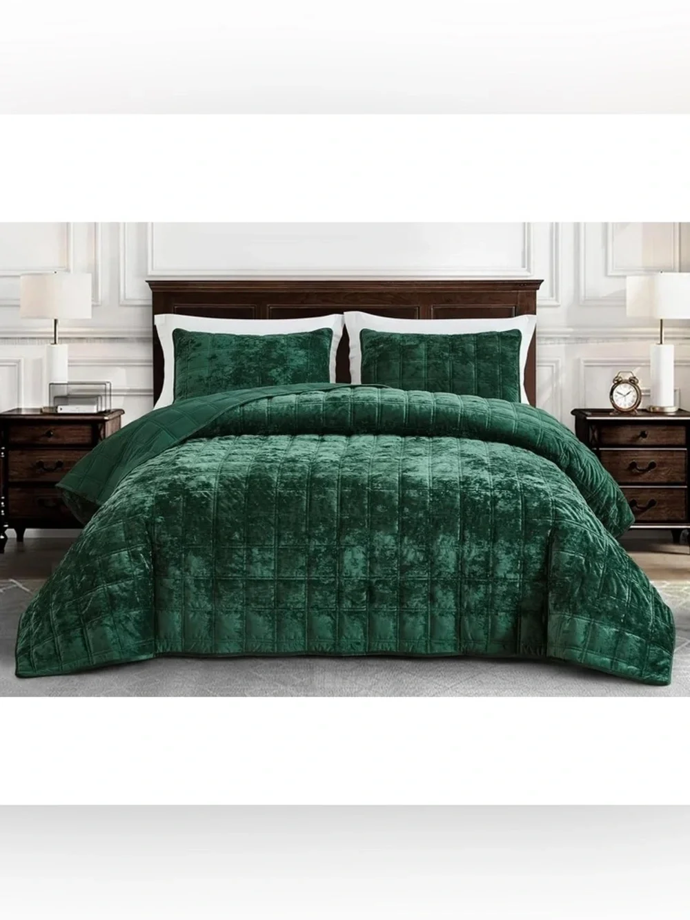 Plush Velvet Emerald Green cal king 3 piece Set